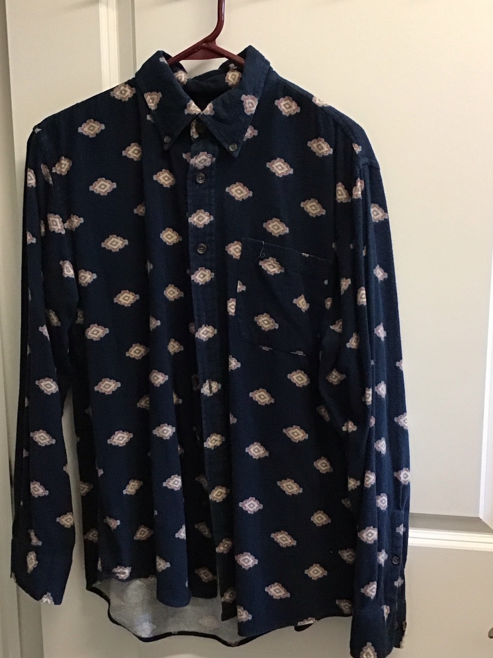 Lands' End Navy Long-Sleeve Geometric Print Button-Down Shirt